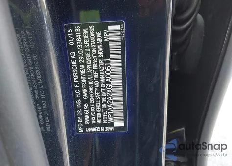 2016 Porsche Cayenne из США, поврежденный, VIN WP1AA2A2XGLA00611